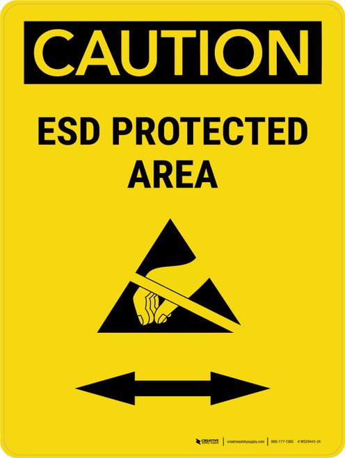 Caution: ESD Protected Area Bidirectional Arrow Portrait - Wall Sign