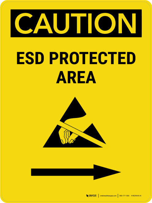 Caution: ESD Protected Area Right Arrow Portrait - Wall Sign