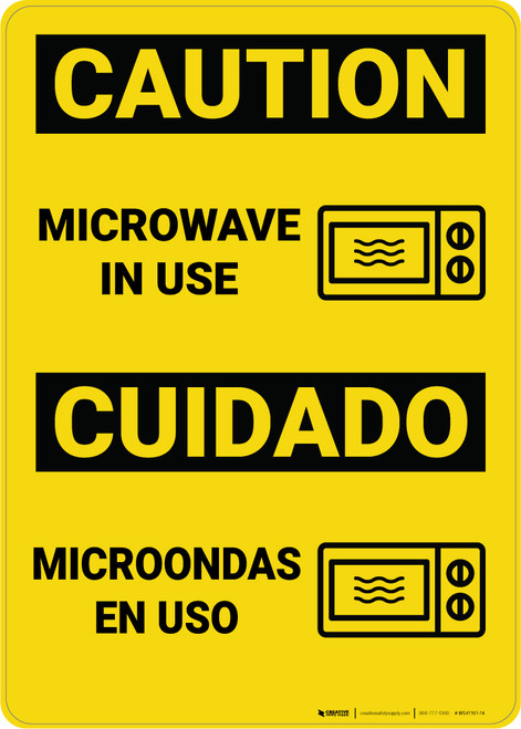 Caution: Microwave in Use Bilingual Spanish - Wall Sign