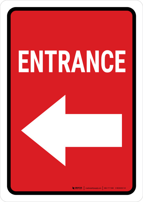 Entrance Left Arrow Red Portrait - Wall Sign