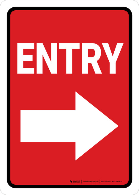 Entry Right Arrow Red Portrait - Wall Sign