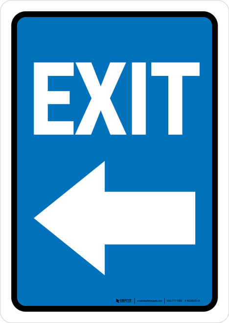 Exit Left Arrow Blue Portrait - Wall Sign