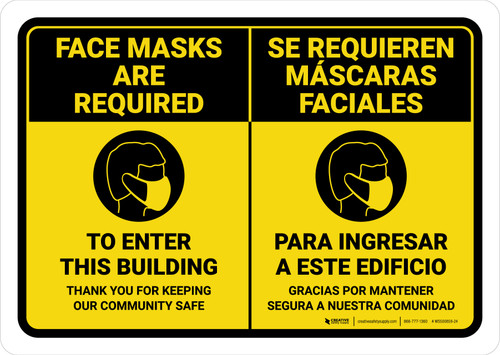 Face Mask Required To Enter This Building Thank You Spanish Bilingual Landscape - Wall Sign