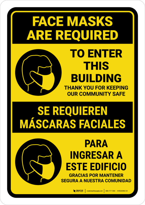 Face Mask Required To Enter This Building Thank You Spanish Bilingual Portrait - Wall Sign