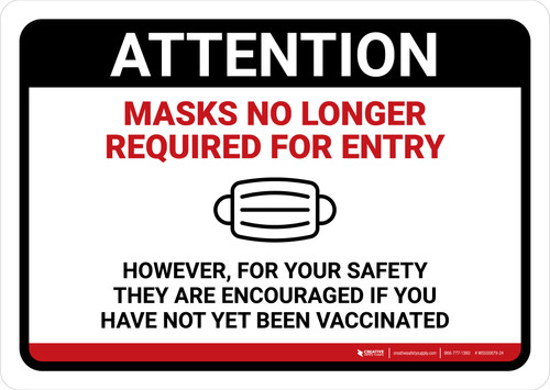 Masks No Longer Required For Entry Landscape - Wall Sign