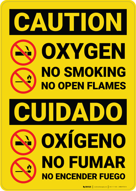 Caution: Oxygen No Smoking No Flames Bilingual Spanish - Wall Sign