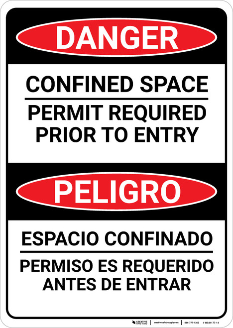 Danger: Confined Space Permid Required Bilingual Spanish - Wall Sign