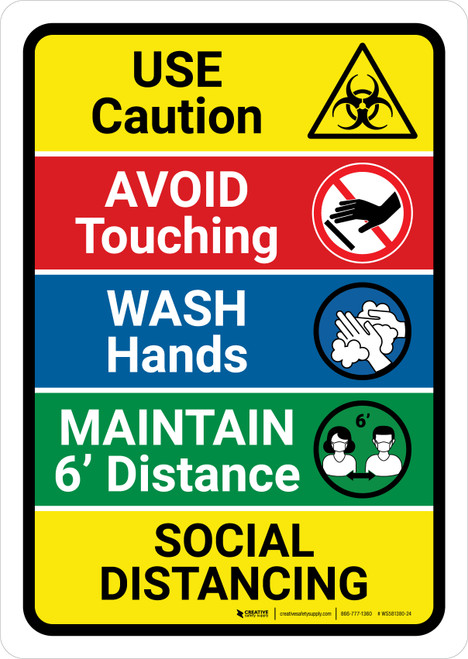 Use Caution COVID-19 with Icons v3 Portrait - Wall Sign