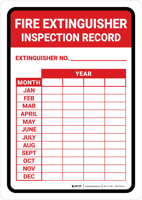 Fire Extinguisher Inspection Record V1 Portrait - Wall Sign