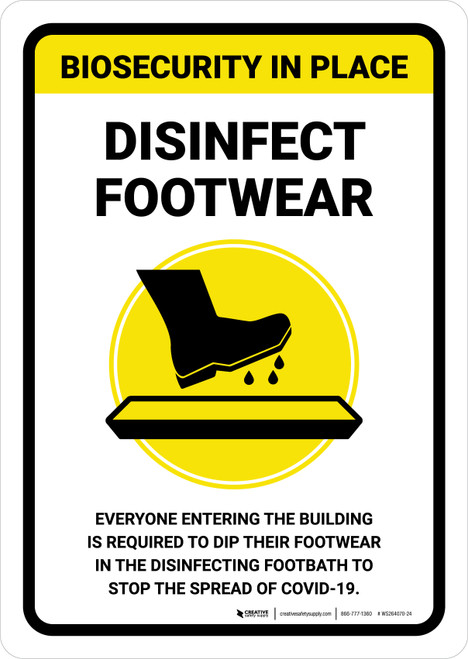 Biosecurity In Place: Disinfect Footwear Portrait - Wall Sign