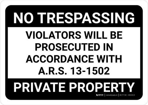 No Trespassing: Private Property Arizona BLACK Landscape - Wall Sign