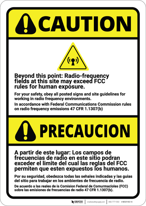 Caution: Radio Frequency Fields May Exceed FCC Rules Bilingual Spanish - Wall Sign