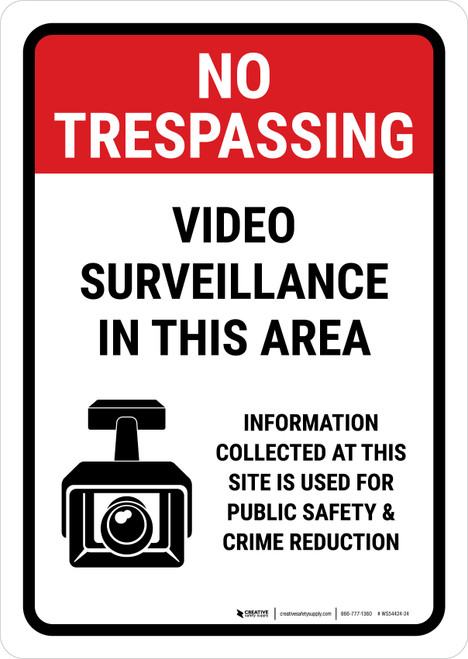 No Trespassing: Video Surveillance in This Area Portrait - Wall Sign