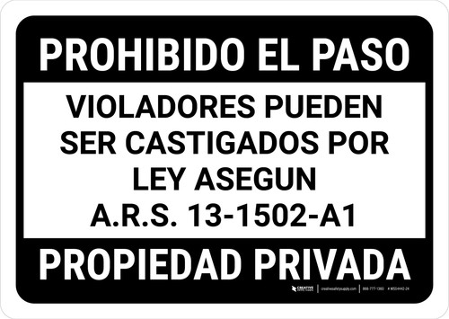 No Trespassing: Private Property Arizona BLACK v2 Spanish Landscape - Wall Sign