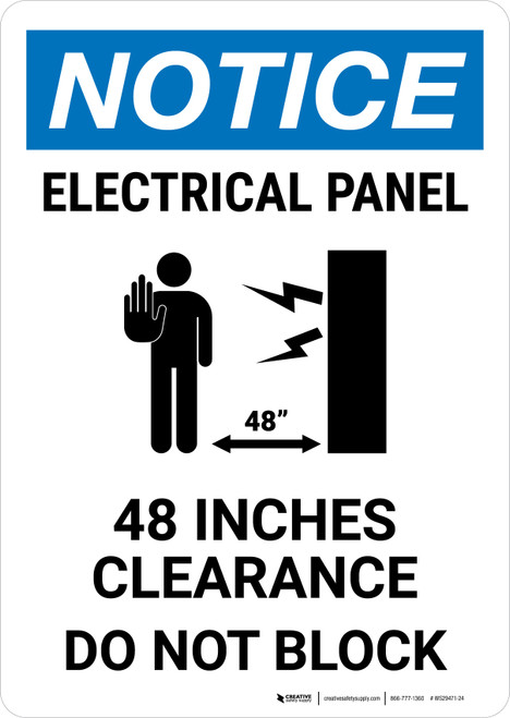 Notice: Electrical Panel 48 in Clearance Do Not Block Portrait - Wall Sign