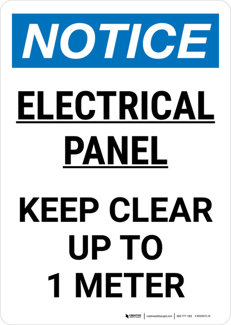 Notice: Electrical Panel Keep Clear Up To 1 Meter Portrait - Wall Sign