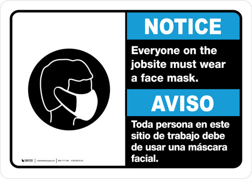 Notice: Everyone On The Jobsite Spanish Bilingual Landscape - Wall Sign