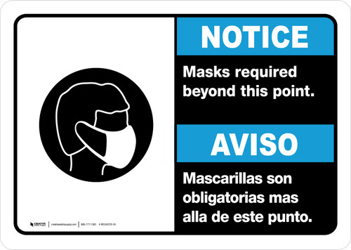 Notice: Masks Required Beyond This Point Spanish Bilingual Landscape - Wall Sign