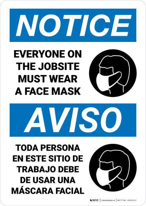 Notice: Everyone On The Jobsite Spanish Bilingual Portrait - Wall Sign