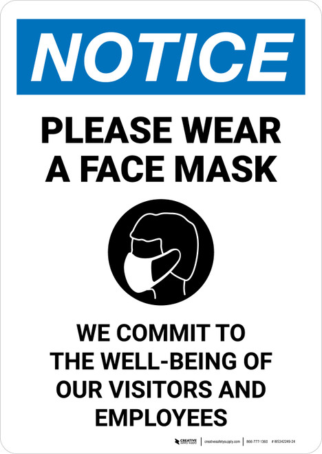 Notice: Please Wear A Face Mask Portrait - Wall Sign