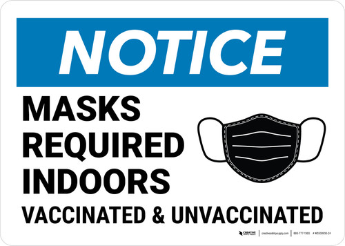 Notice: Mask Required Indoors Vaccinated & Unvaccinated Landscape - Wall Sign