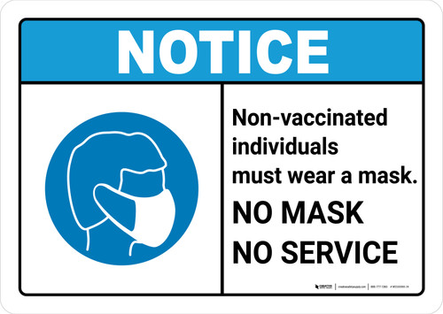Notice: Non-Vaccinated Individuals - No Mask No Service ANSI Landscape - Wall Sign