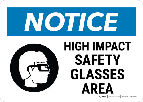Notice: High Impact Safety Glasses Area with Icon Landscape - Wall Sign