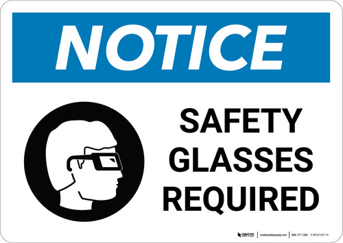 Notice: Safety Glasses Required with Icon Landscape - Wall Sign