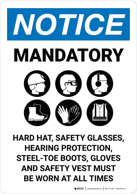 Notice: Mandatory - All PPE Required Beyond This Point with Icons Portrait - Wall Sign