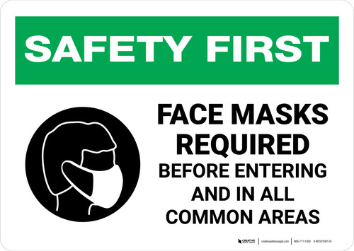 Safety First: Face Masks Required Before Entering and In All Common Areas with Icon Landscape - Wall Sign