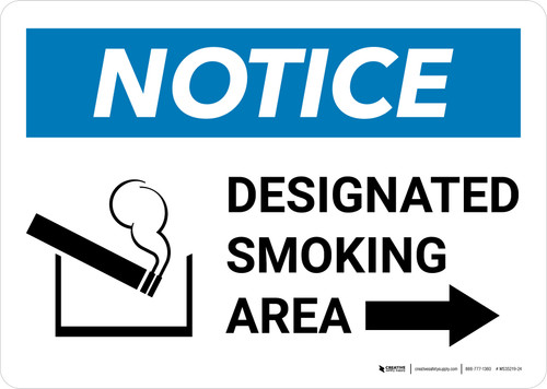 Notice: Designated Smoking Area Right Arrow with Icon Landscape - Wall Sign