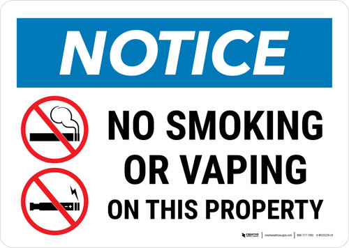 Notice: No Smoking Or Vaping On This Property with Icons Landscape - Wall Sign