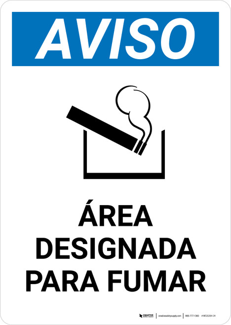 Notice: Designated Smoking Area Spanish Portrait - Wall Sign