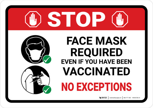 Stop: Face Mask Required - No Exceptions Landscape - Wall Sign
