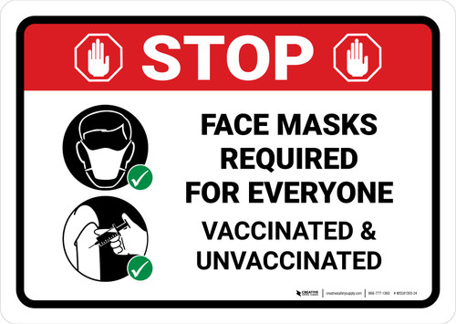 Stop: Mask Required For Everyone - Vaccinated & Unvaccinated Landscape - Wall Sign