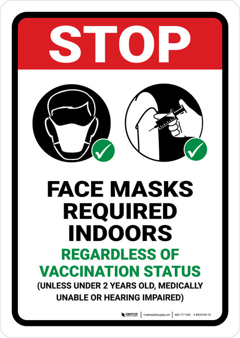 Stop: Face Mask Required Indoors Regardless Of Vaccination Status Portrait - Wall Sign