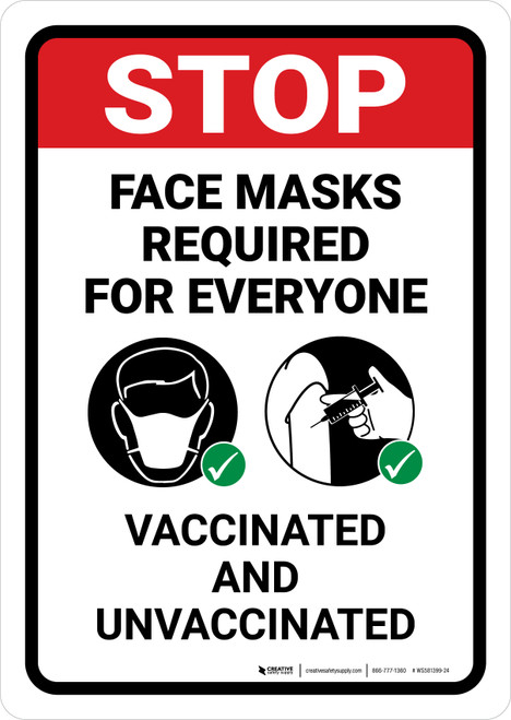 Stop: Mask Required For Everyone - Vaccinated & Unvaccinated Portrait - Wall Sign