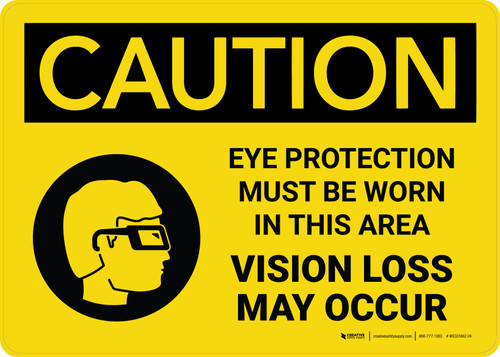 Caution: Eye Protection Must be Worn In This Area - Vision Loss May Occur with Icon Landscape - Wall Sign