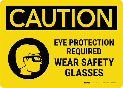 Caution: Eye Protection Required - Wear Safety Glasses with Icon Landscape - Wall Sign
