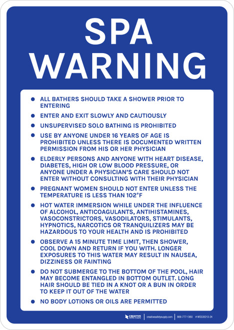 Delaware Spa Warning Portrait - Wall Sign