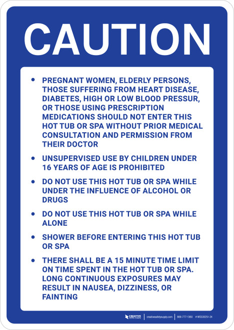 New Jersey Caution Spa Warning Portrait - Wall Sign