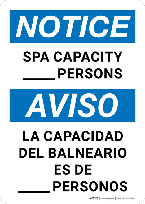 Notice: Spa Capacity _ Persons Bilingual Spanish Portrait - Wall Sign