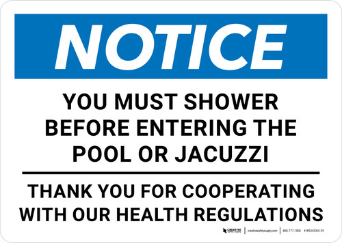 Notice: You Must Shower Before Entering Pool Jacuzzi Landscape - Wall Sign