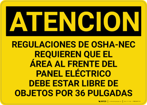 Caution: OSHA NEC Regulations Requires Spanish - Wall Sign