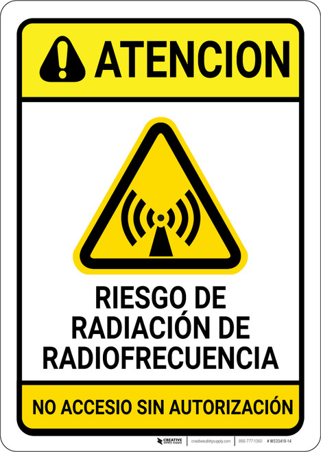 Caution: RF Radiation Hazard Spanish - Wall Sign