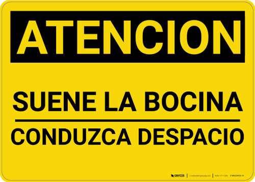 Caution: Sound Horn Spanish - Wall Sign
