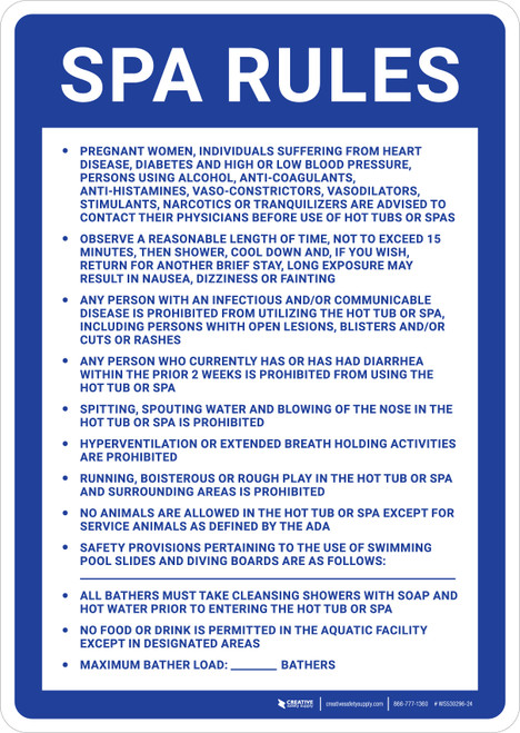 Rhode Island Spa Rules Portrait - Wall Sign