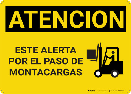 Caution: Watch For Forklifts Spanish - Wall Sign