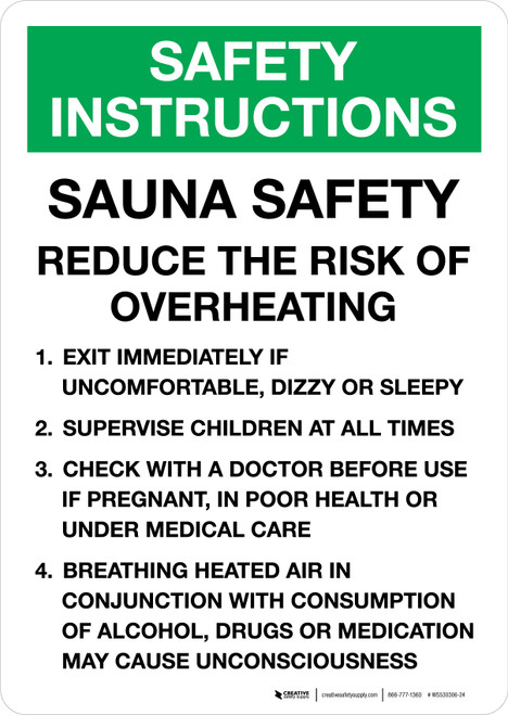 Safety Instructions: Sauna Safety Reduce Risk of Overheating Portrait - Wall Sign
