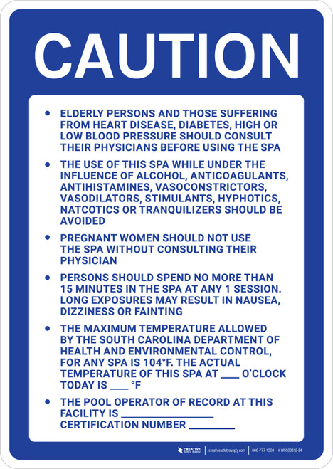 South Carolina Caution Spa Portrait - Wall Sign